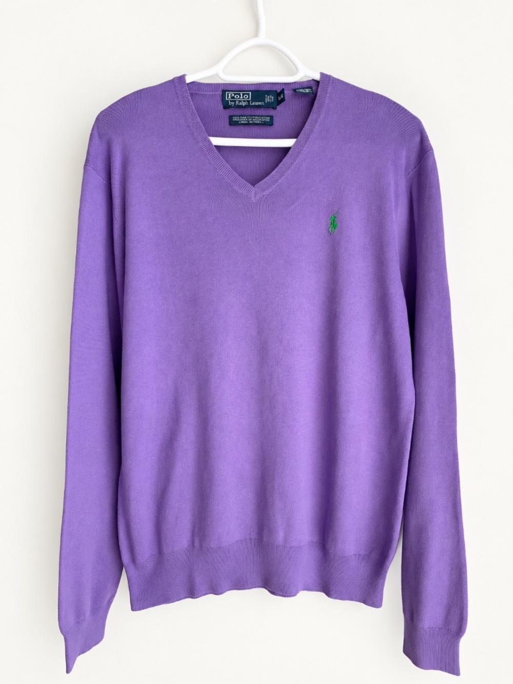 Polo Ralph Lauren Knit Sweater Men’s size L 100% Pima cotton Purple V-Neck